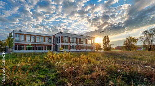 Modern comprehensive school building in polessk, kaliningrad region, russia