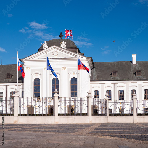 Grasalkovic Palace or the Presidential Palace is an axially symmetrical Rococo building on Hodžov náměstí in Bratislava. Since 1996, the President of the Slovak Republic resides in it. photo