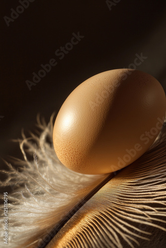 Soft light illuminating an egg resting on a feather
