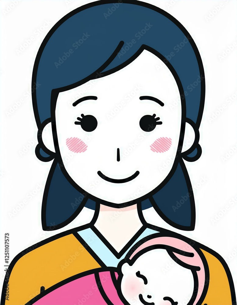 赤ちゃんを抱くお母さんのイラストアイコン。AIで生成