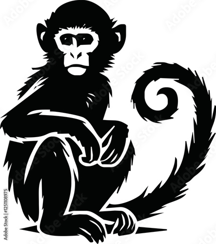 monkey silhouette. black monkey isolated on white background. cutout monkey. hand drawn monkey design. vector illustration. monochrome cartoon shadow vector silhouette.