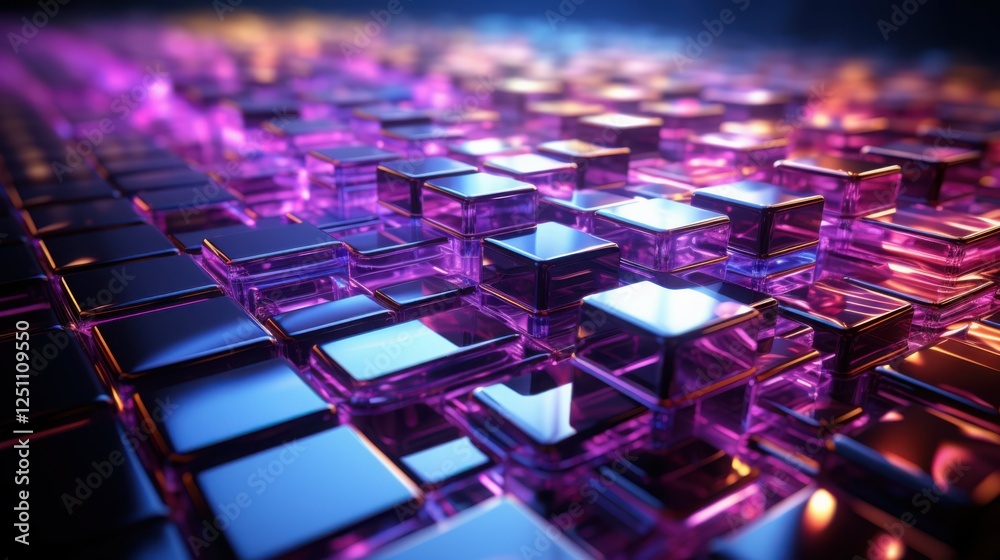 Fototapeta premium Futuristic 3D Neon Geometric Shapes in Blue and Violet, Symbolizing AI and Innovation