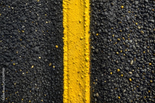 Contrast of yellow line on black asphalt surface