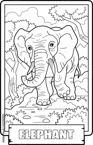 Big african elephant, coloring page for kids