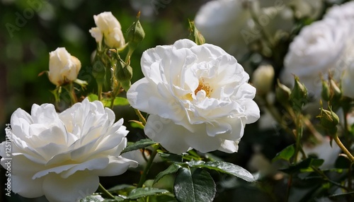 White shrub rose Spinnaker Amorina (Amorina Ricco) by De Ruiter in rose garden photo