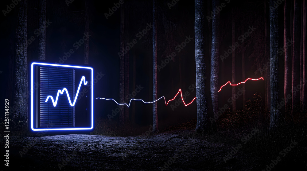 Obraz premium Neon graph in dark forest. Possible use for stock photo of technology in nature