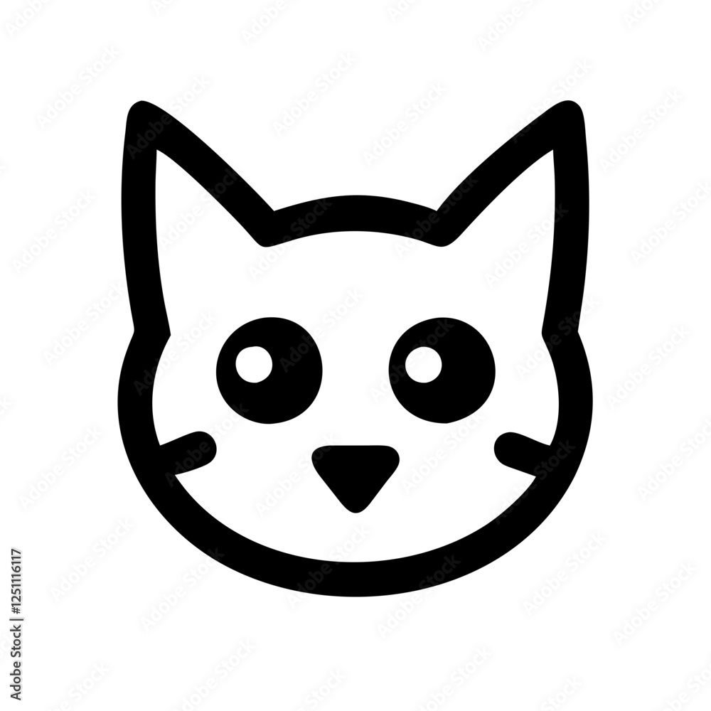 Fototapeta premium A charming cat face icon with expressive eyes and whiskers, ideal for social media avatars and stickers.