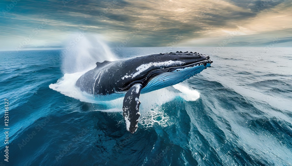 Fototapeta premium whale breaching the ocean surface, with water 