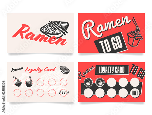Loyalty card templates that give free meals and exclusive deals on ramen in a vibrant design.