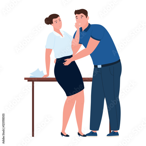 An image of a man and a woman highlighting unwanted physical harassment in the workplace as well as issues of sexual harassment