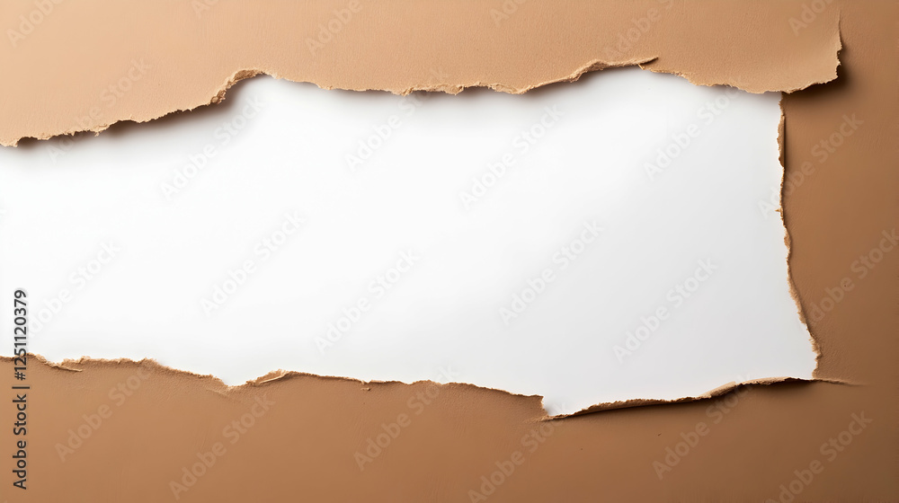 Ripped paper revealing white background; graphic design element; blank space for copy Ripped paper revealing white background; graphic design element; blank space for copy