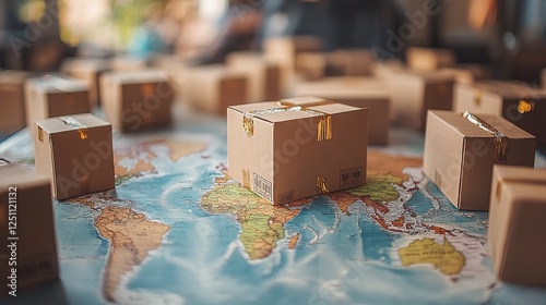 boxes near a world map, travel, adventure, moving out