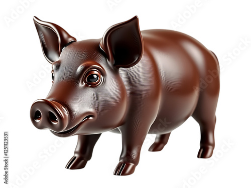 A Masterfully Crafted Chocolate Sculpture of a Charming Piglet isolated on transparent background