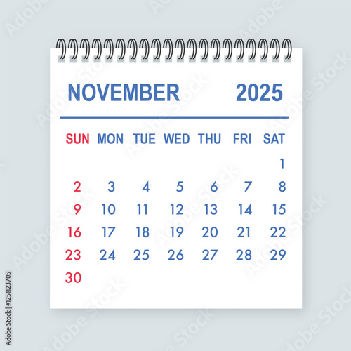 November 2025 tear off calendar page showing days and dates