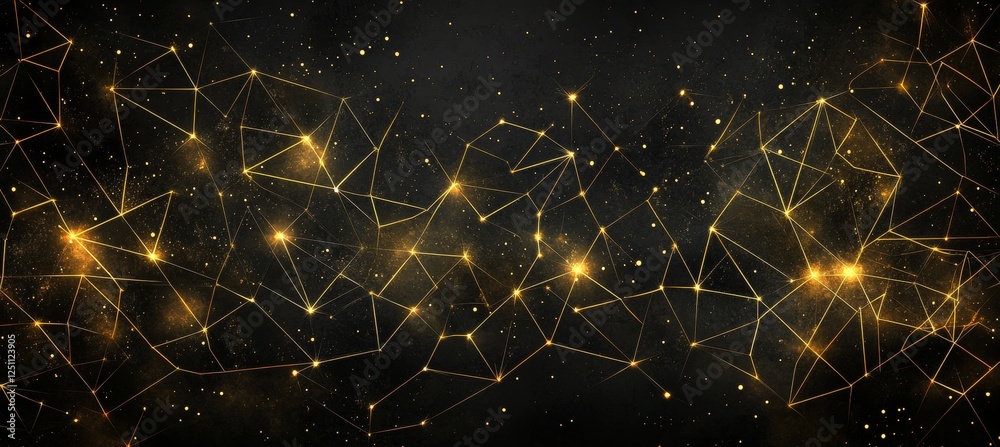 Obraz premium Abstract Background, Gold Mesh of Light Points and Lines, Geometric Connections, Vector Image