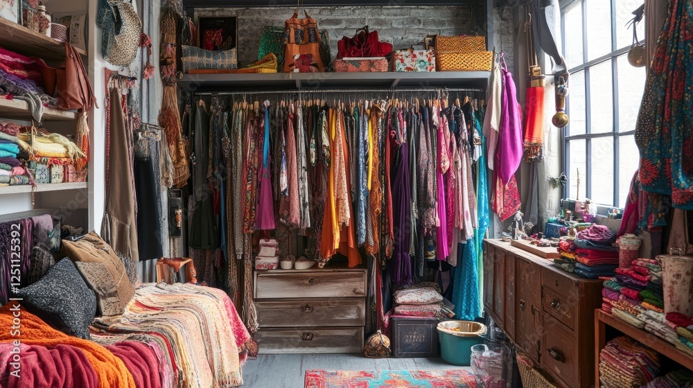 A small room with a wooden dresser, a closet with clothes hanging, and a bed with blankets. A small room with a wooden dresser, a closet with clothes hanging, and a bed with blankets.