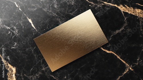 Elegant gold rectangle on black marble background with natural veining
