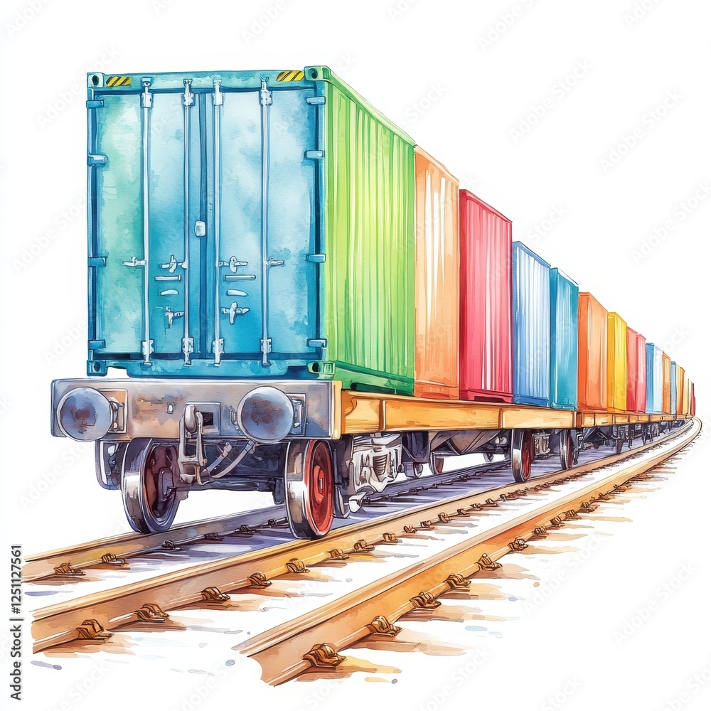 A colorful illustration of a freight train with several containers on tracks, showcasing the logistics and transportation theme. A colorful illustration of a freight train with several containers on tracks, showcasing the logistics and transportation theme.