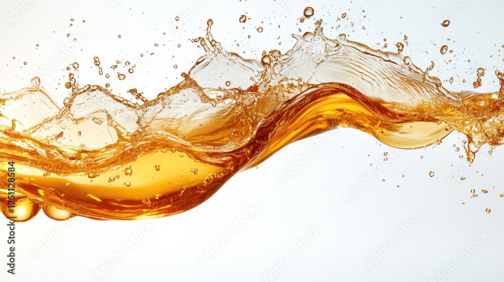 Fototapeta premium Amber liquid splash, white background, advertising (1)