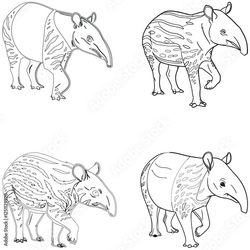 Tapir bundle line art and illustrator eps