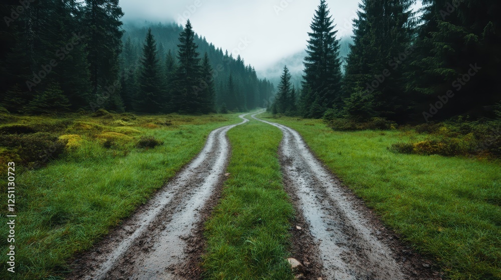 A grassy path emerges between tall pine trees enveloped in fog, creating a captivating scene that inspires thoughts of exploration and connection to nature. A grassy path emerges between tall pine trees enveloped in fog, creating a captivating scene that inspires thoughts of exploration and connection to nature.