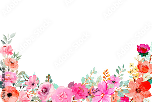 Watercolor flower border for wedding, birthday, card, background, invitation, wallpaper, sticker, decoration etc.