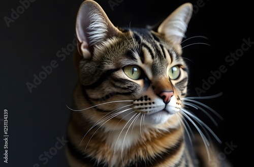 A domestic striped kitten. Pets, veterinary medicine, and an advertising concept. Detailed studio close-up shot