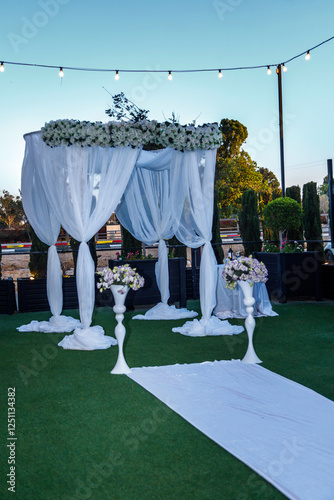 Jewish Chuppah outdoor wedding. Wedding ceremony organization. photo