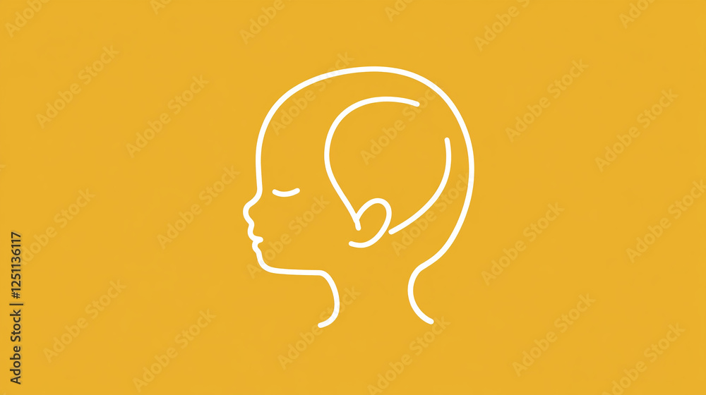 A minimalist illustration of a child's head in profile, drawn with simple white lines on a bright yellow background, symbolizing innocence, youth, and creativity. A minimalist illustration of a child's head in profile, drawn with simple white lines on a bright yellow background, symbolizing innocence, youth, and creativity.