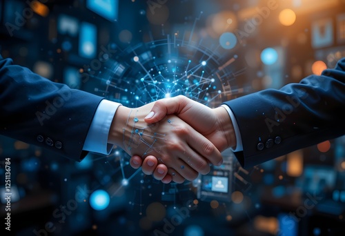  Business Handshake Symbolizing Digital Transformation, Cooperation, and Future Partnerships