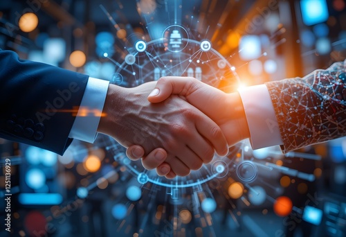  Business Handshake Symbolizing Digital Transformation, Cooperation, and Future Partnerships