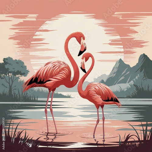 Flamingos at Sunset