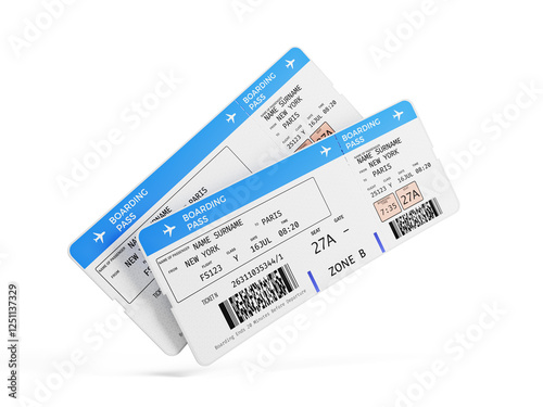 Travel or tourism concept. Air plane tickets on white, pair of plane boarding pass.