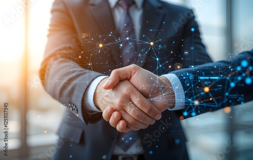  Business Handshake Symbolizing Digital Transformation, Cooperation, and Future Partnerships