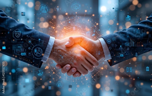  Business Handshake Symbolizing Digital Transformation, Cooperation, and Future Partnerships