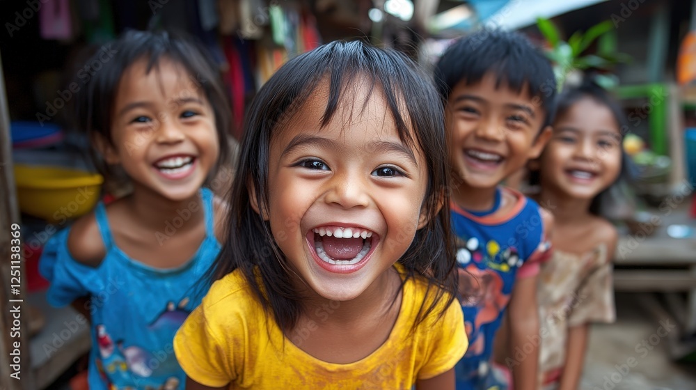 A group of smiling children poses together in harmony, displaying pure joy and the beauty of friendship amidst a relaxed outdoor setting filled with playful energy. A group of smiling children poses together in harmony, displaying pure joy and the beauty of friendship amidst a relaxed outdoor setting filled with playful energy.