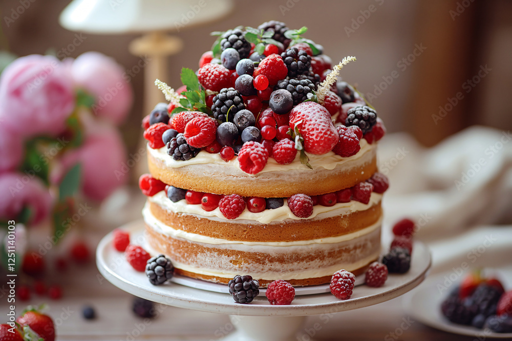 custom made wallpaper toronto digitalFestive Three-Tiered Cake with Fresh Berries