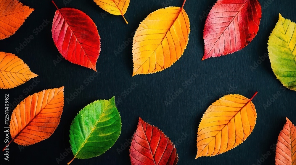 Obraz premium Colorful Autumn Leaves On Dark Background