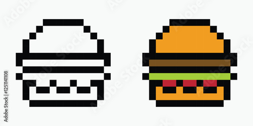 set burger pixel art icon vector illustration.