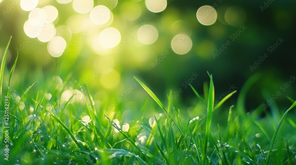 Obraz premium Capturing soft bokeh of bright green grass outdoor garden photography natural setting close-up view aesthetic focus