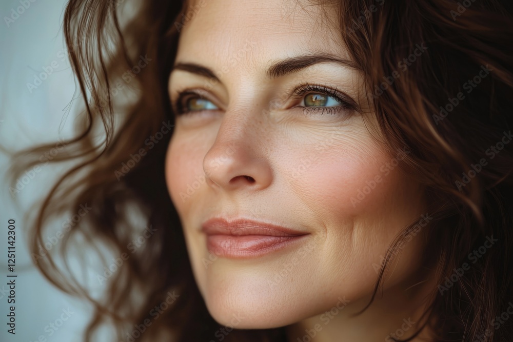 A close-up of a thoughtful woman with curly hair, reflecting serenity and introspection, capturing a moment of quiet contemplation. A close-up of a thoughtful woman with curly hair, reflecting serenity and introspection, capturing a moment of quiet contemplation.