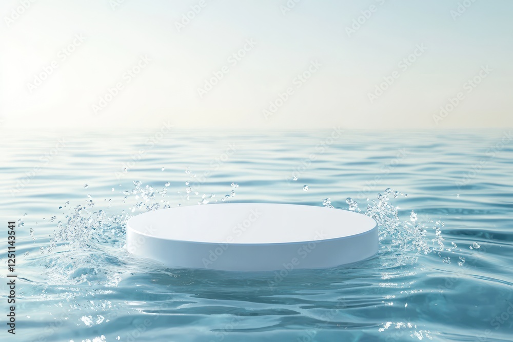 Abstract white platform in the middle of the sea with water splash background Abstract white platform in the middle of the sea with water splash background