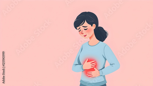 A woman is having a stomach ache.