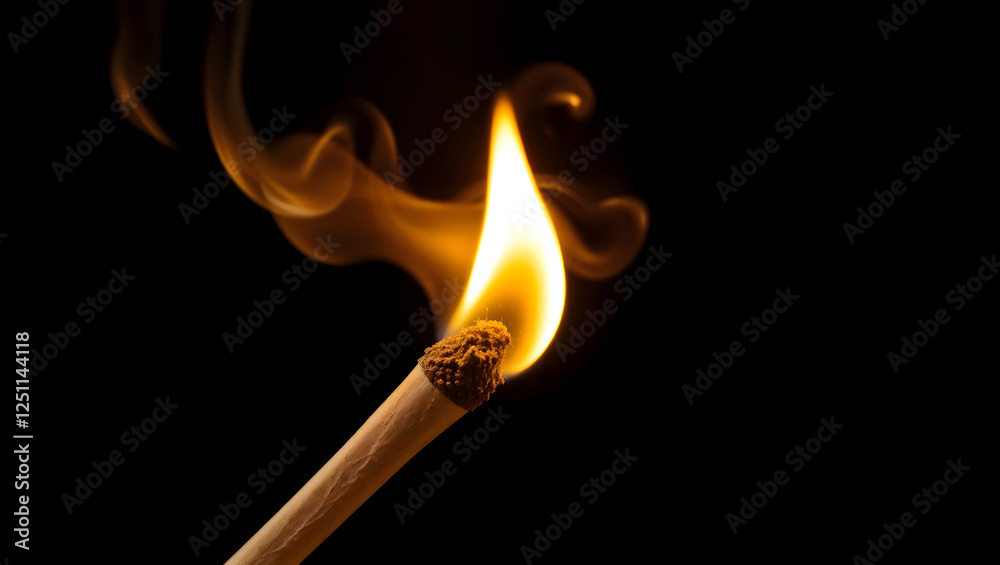 close-up of a single matchstick igniting, with a brilliant yellow-orange flame and tiny glowing sparks that flicker and dance around the tip close-up of a single matchstick igniting, with a brilliant yellow-orange flame and tiny glowing sparks that flicker and dance around the tip