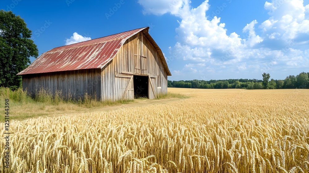 Rustic Barn in Golden Wheat Field - Rustic aesthetics Rustic Barn in Golden Wheat Field - Rustic aesthetics
