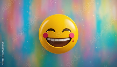 Bright colorful backdrop with the emoji smiley of a smiling joyful laughing face