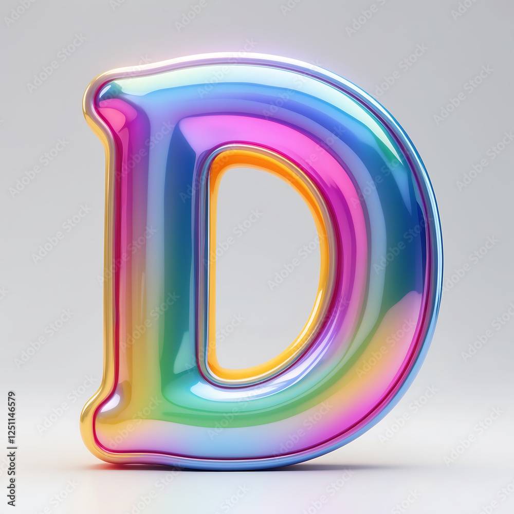 Letter D Glossy Multicolored Rendered Alphabet Initial on White Background Letter D Glossy Multicolored Rendered Alphabet Initial on White Background
