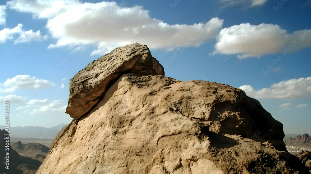 Sunny desert landscape. Rock formation on a mountain top. Use travel, adventure, ecology, environment, or geology background image Sunny desert landscape. Rock formation on a mountain top. Use travel, adventure, ecology, environment, or geology background image