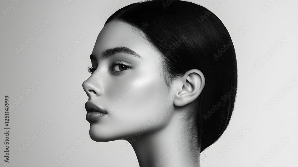 minimalist portrait, side profile, high-quality photography, calm expression, simple lines, soft lighting, clean composition, emotional depth, modern elegance, understated beauty, smooth skin, solid c