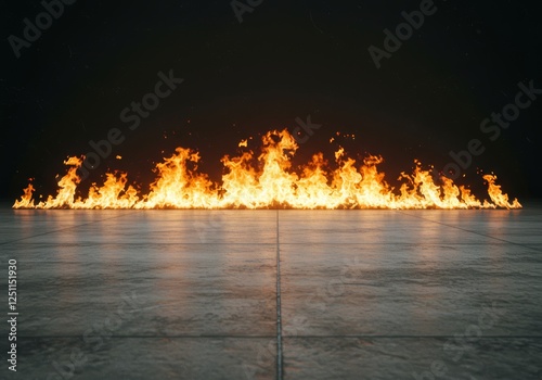 Fire burning in a dark, abandoned building, suitable for illustrating destruction, danger, emergency, and fires in dramatic and intense settings. photo